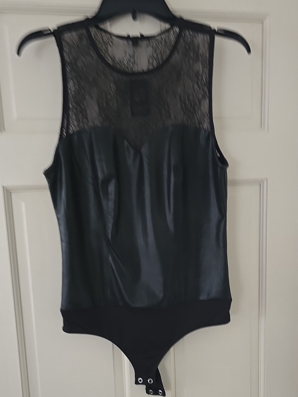Express Black Lace-Yoke Satin Front Bodysuit